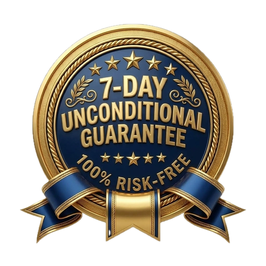 7-Day unconditional 100% money-back guarantee badge